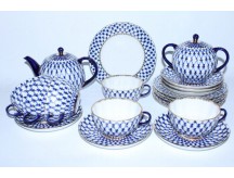 Tea Set pic. Cobalt Net 6/20 Form Tulip