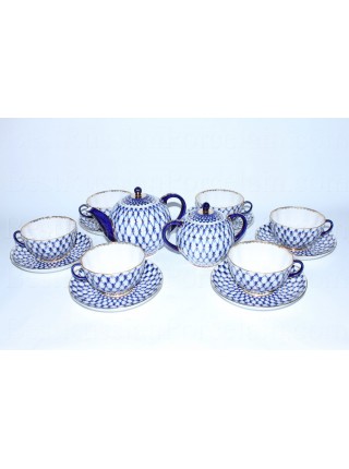 Tea Set pic. Cobalt Net 6/14 Form Tulip