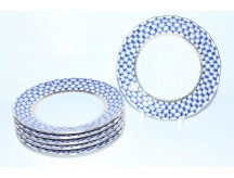 Set of 6 Dessert Plates pic. Cobalt Net, Form Tulip