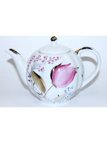 Teapot pic. Pink Tulips, Form Tulip
