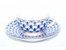 Cup and saucer pic. Cobalt Net, Form 40 g.