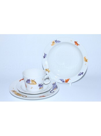 Set: tea cup, saucer and two plates pic. Cats, Form Youth