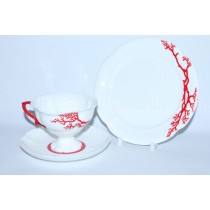 Trio set pic. Coral: cup, saucer and dessert plate, Form Natasha