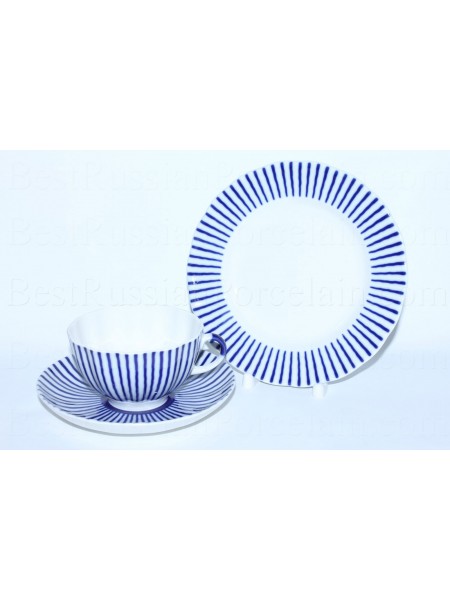 Trio set: tea cup, saucer and dessert plate pic. Frenchman (Ripple), Form Tulip