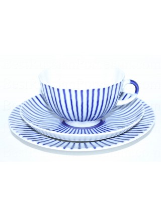 Trio set: tea cup, saucer and dessert plate pic. Frenchman (Ripple), Form Tulip