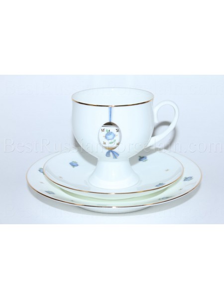 Trio set: tea cup, saucer and dessert plate pic. Easter (Blue Flower), Form Classical-2