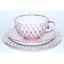 Trio set: tea cup, saucer and dessert plate pic. Net Blues, Form Tulip