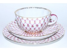 Trio set: tea cup, saucer and dessert plate pic. Net Blues, Form Tulip