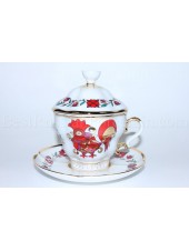 Cup and saucer and Lid pic. Souvenir, Rooster Form Gift-2