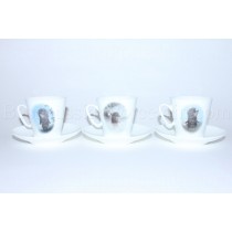 Set of 3 Cups and Saucers pic. Hedgehog in the Fog, Form Black Coffee