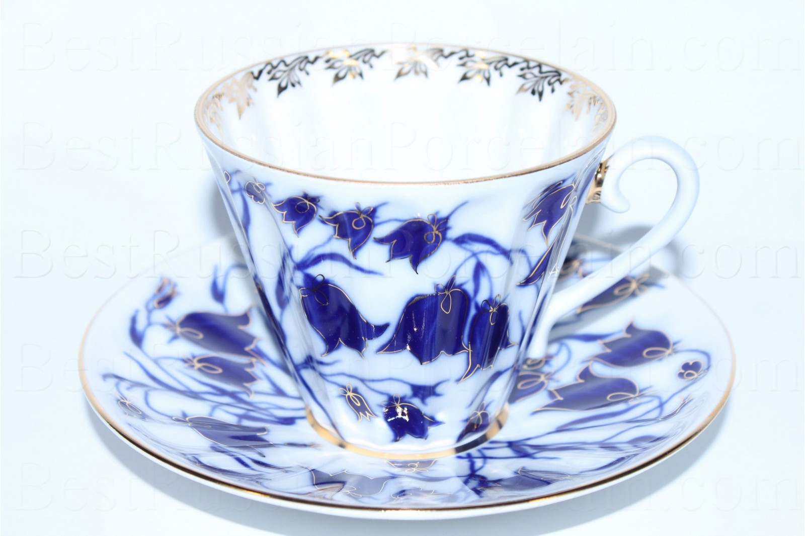 Lomonosov Bluebells Pattern 8 fl oz Imperial Porcelain Tea Cup and Saucer 