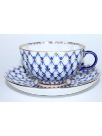 Cup and saucer pic. Cobalt Net, Form Tulip