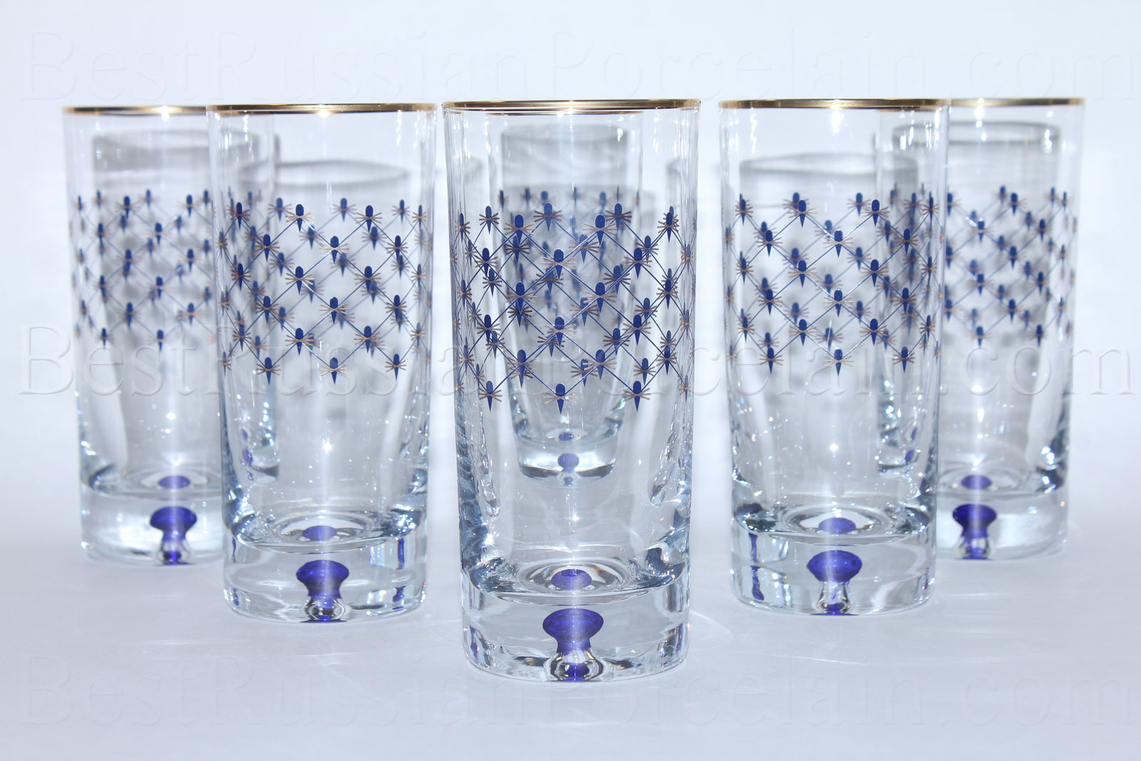 10 fl oz Water Juice Glass Set of 6 Cobalt Net Highball Tumbler LFZ Lomonosov 