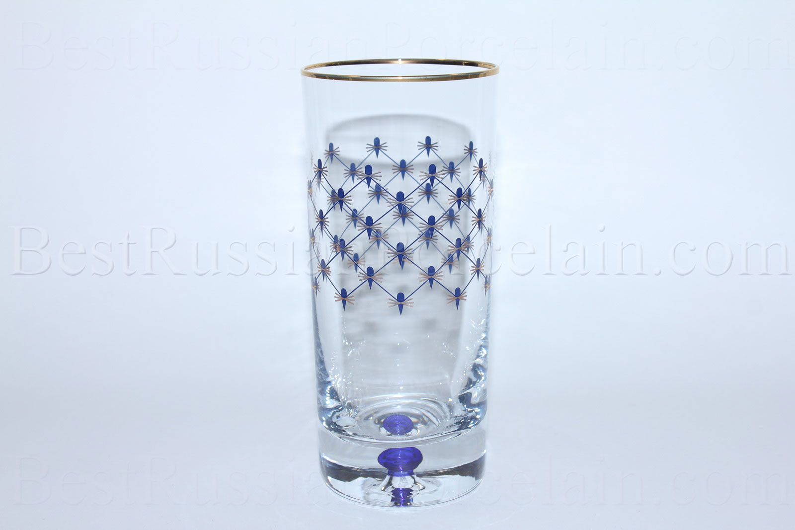 Cobalt Net Highball Tumbler LFZ Lomonosov 10 fl oz Water Juice Glass Set of 6 