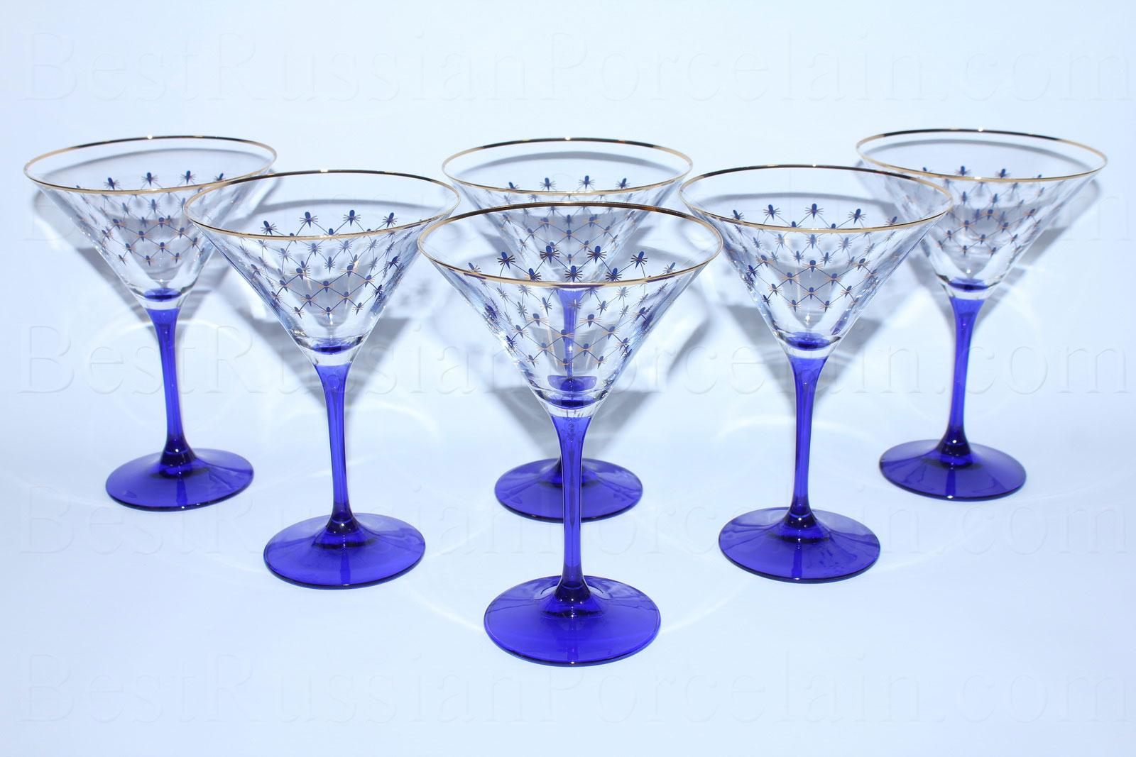 Cobalt Ball Stem Amethyst Vessel Short Martini Pair Cocktail Glasses Chip  Foot