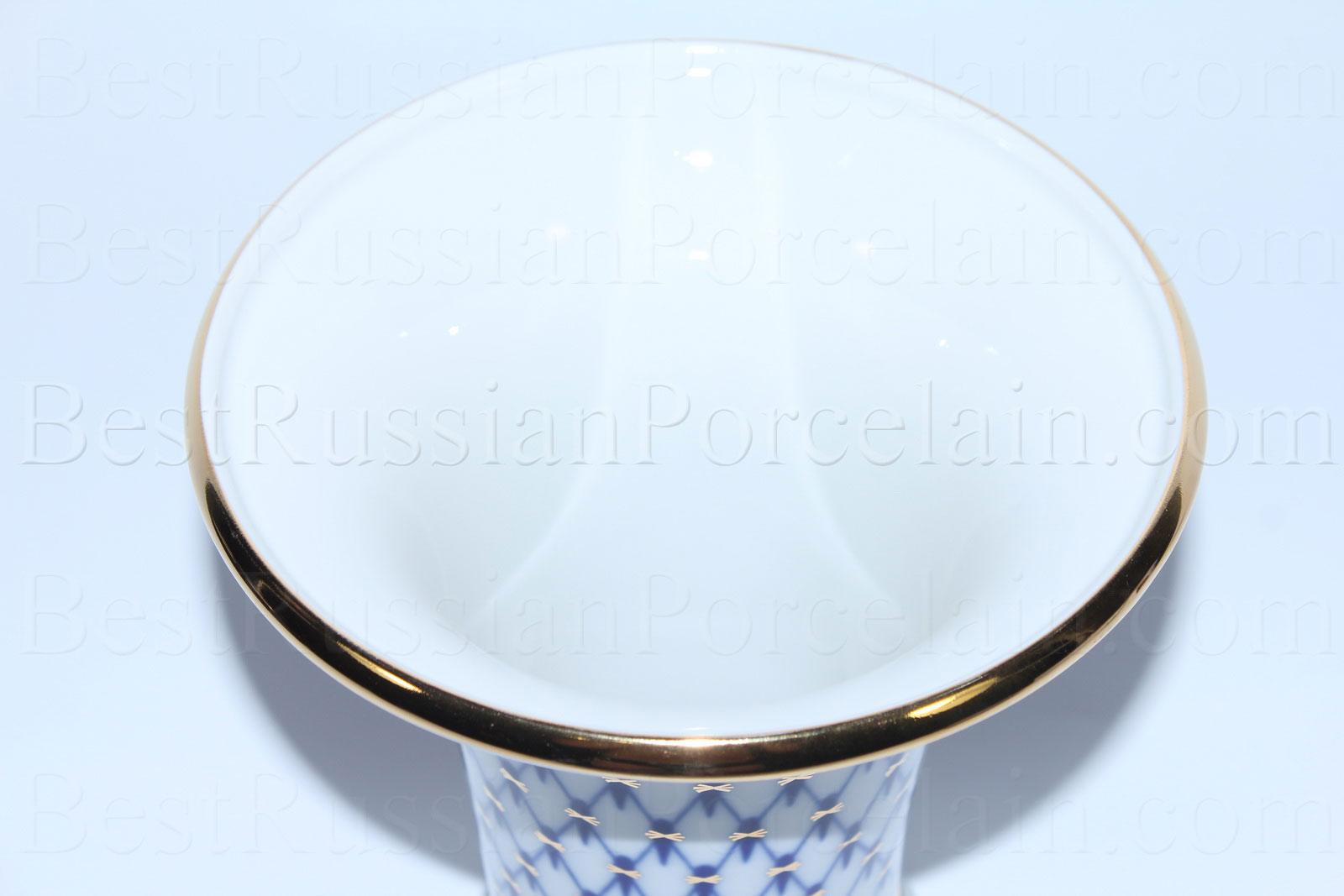 Empire Shape Russia Cobalt Net Flowers Vase by Imperial Porcelain 8-inch 